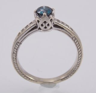 Gorgeous 18K White Gold Blue Diamond Ring Size 6 75 25cttw