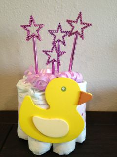DIAPER CAKES MINI BABY SHOWER FAVORS GIFTS   PINK STARS AND DUCK BABY