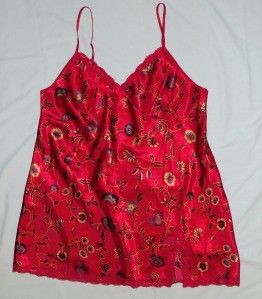 Delta Burke Satin Red Floral Print Chemise Nightgown XL