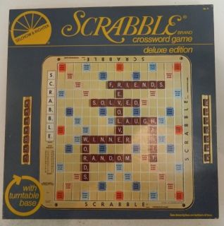 Scrabble Crossword Game Deluxe Edition 1982 Turntable Base Blue Box