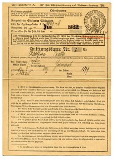 1932 Quittungskarte Receipt Card with Neat Paper Stamps