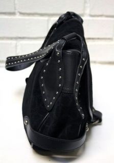  CK Logo Hobo Hand Shoulder Bag Purse Leather Black Suede Hudson