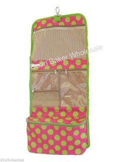 Polka Dot Pink Green Hanging Cosmetic Case Toiletry Travel Roll Up