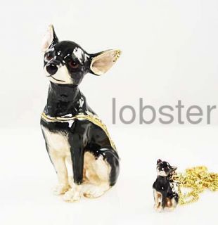 Swarovski Crystal Chihuahua Fine Trinket Box Necklace
