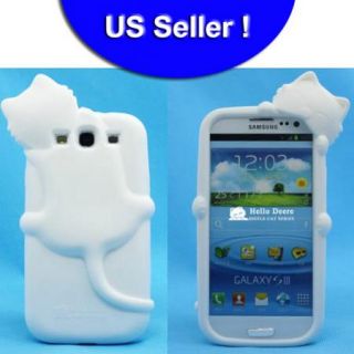 Black White Cute 3D Cat Design Silicon Back Cover Case Samsung Galaxy