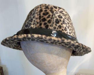 Dennis Basso Faux Fur Leopard Print Black Band Womans Fedora Hat New