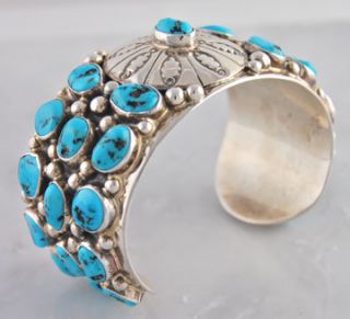 Tommy Moore Silver Turquoise Nugget Cuff Bead Bracelet