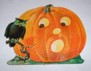  Jack O Lantern Scared by Owl Diecut Decoration Dennison USA