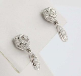 Antique Deco 14k White Gold Diamond Dangle Drop Earrings Vintage