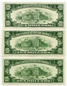 1953 A B UNC $10 Dollar Silver Certificate Blue Seal Bills 3 Notes E