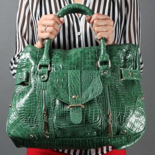 Green Croco Print Zipper Women Fashion Designer Inspired Shoulder Bag