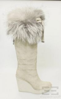 Dior Christian Dior Beige Suede Fox Fur Trim Cannage Wedge Boots Size