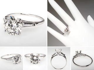 Vintage 2 Carat Diamond Engagement RIng w/ Tapered Baguettes Platinum