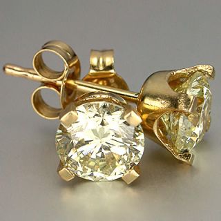Wonderful 1ct Light Yellow Diamond 14 K Gold Earrings
