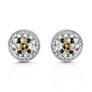 1ct Genuine Champagne and White Diamond Cluster Earring