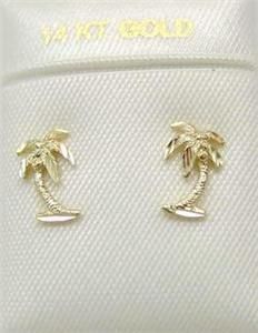 Solid 14k Gold Small Diamond Cut Palm Tree Earrings