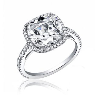  Halo Cushion Cut Diamond Engagement Ring 2 54 Ct 18K White Gold