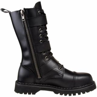 Demonia Mens Platform Goth Punk Black Leather Calf Buckle Boots Riot