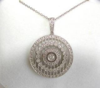 Diamond Necklace Pendant Drop Circle 18K White Gold REDUCED