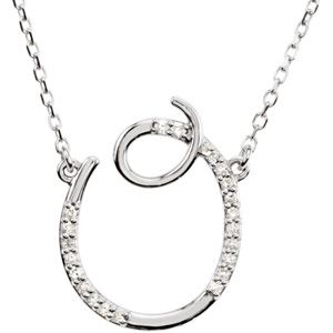 LETTER O Diamond Pendant with Necklace in Sterling Silver