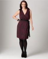 DKNYC Women Leopard Sleeveless Wrap Dress 2X Claret NWT $139