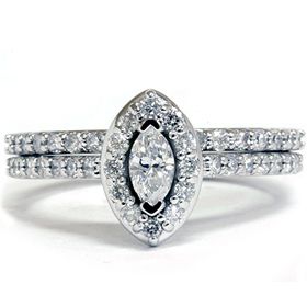 Pave Halo Vintage 90ct Diamond Engagement Wedding Ring Marquise Set