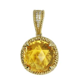  Textured Yellow Gold Diamond 8 73C Citrine Pendant Necklace