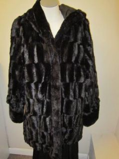 Dennis Basso Reversible Textured Faux Fur Hooded Coat L Black