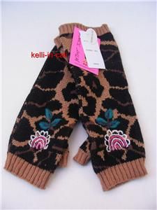 Betsey Johnson Fingerless Texting Gloves Leopard Lurex Shimmer Floral