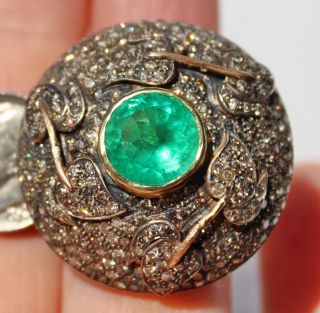 LARGE ANTIQUE 14K EMERALD PAVE DIAMOND DOME RING LOADED WITH DIAMONDS