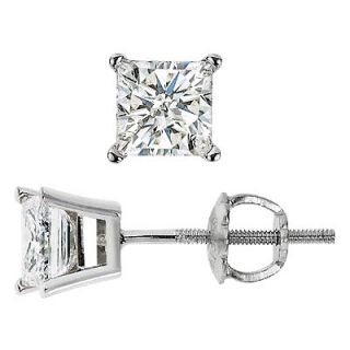 00 Ct Princess Cut Diamond Stud Earrings Platinum
