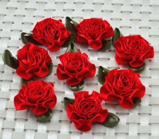10pcs Satin Ribbon Carnation Flower Appliques Craft Wedding Decoration