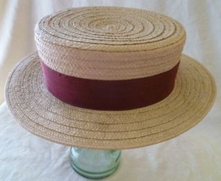 Vintage Dobbs Fifth Avenue Straw Boater Hat w Box Kaufmann Bros Newton