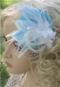  Bridal Wedding Hair Clip, Feather Fascinator, French Netting  DIANNE