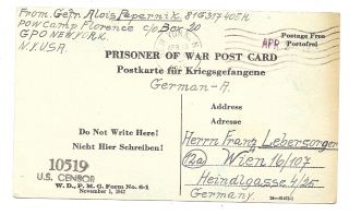 USA WWII pow Card Camp Florence AZ Arizona 1945 Germany