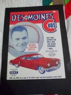 RARE 1948 Des Moines Cubs Minor League Baseball Program W Tucker Car