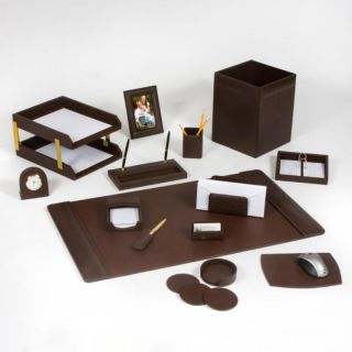 Chocolate Brown Leather 16 Piece Desk Set