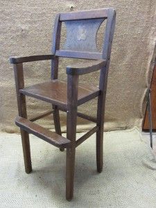  Wooden Doll High Chair  Antique Toy Old Dolly Highchair Girl Boy 7348