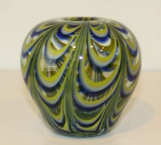 Signed Dominick Labino Blue Chartreuse Art Glass Vase