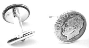 1947 Silver US Roosevelt Dime Coin Cufflinks w Gift Box