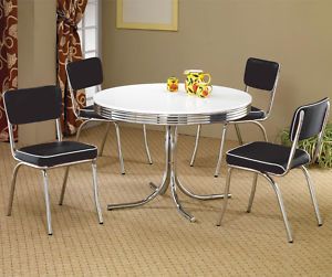 STYLE CHROME RETRO DINING TABLE SET BLACK DINING ROOM FURNITURE CHAIRS