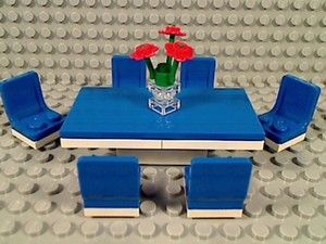 LEGO Blue SIX SEAT DINING ROOM TABLE & CHAIRS Kitchen Food Formal