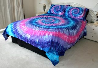 Rainbow Tie Dye King Quilt Cover Set Over 500TC Lux Tye Dyed Hippie