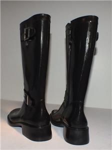 New Donald J Pliner 8M Black Rubber Mid Calf Buckle Detail Rain Boots