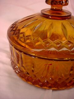 Vintage DEPRESSION GLASS Amber COVERED CANDY DISH