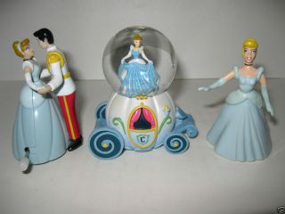 Disney Cinderella Dancing Wind Up Mini Snow Globe Figurine 3 Pcs