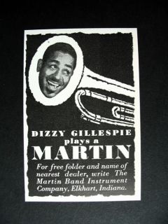 Martin Trumpet Dizzy Gillespie 1953 Print Ad