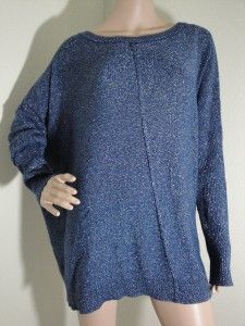 DKNYC Womens Plus Size Long Sleeve Metallic Twilight Blue Sweater Size