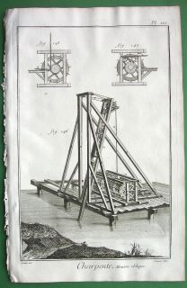  Piles Inclined Plane Drop Hammer 1767 Diderot Antique Print