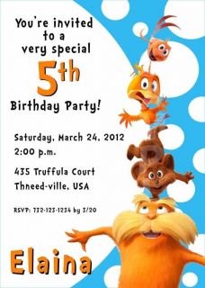 Dr Seuss The Lorax Birthday Party Invitation Multiple Designs